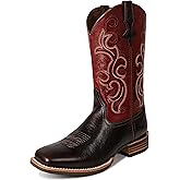 Palitutu Cowboy Boots for Women Square Toe Western Boots Wide Calf Cowgirl Boots Pull On Embroidered Full Grain Leather(PLT203605-Wine Red)
