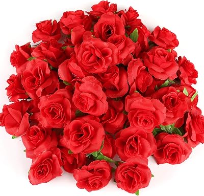 Kesote 50Pcs Real Touch Artificial Rose Flowers Red Bouquet