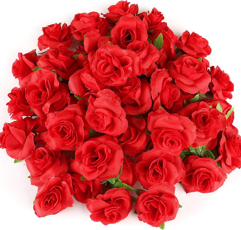 Kesote 50Pcs Real Touch Artificial Rose Flowers Red Bouquet