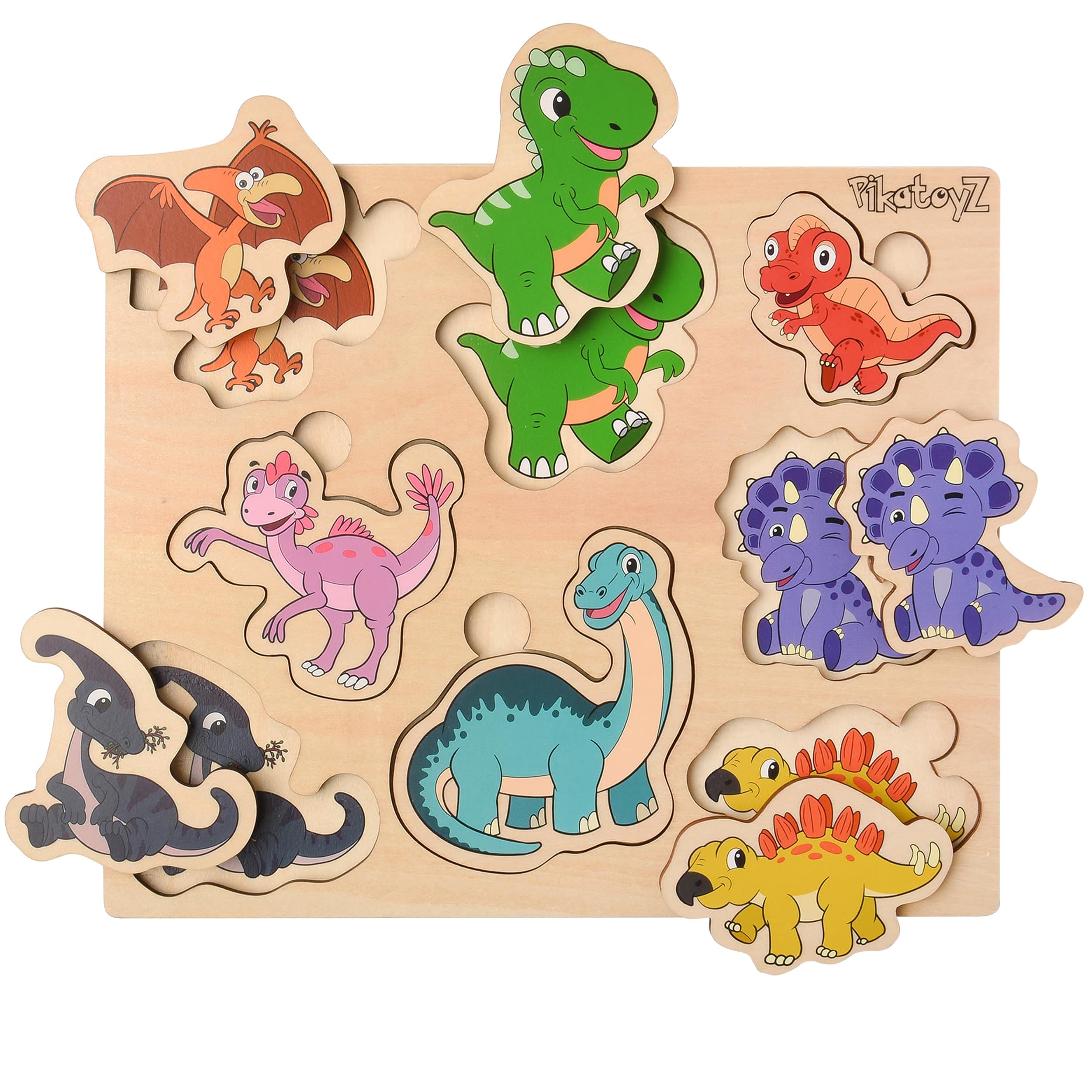 PikatoyZ® Dinosaur Puzzle for 1, 2, and 3 Year Olds – Montessori Wooden Jigsaw Toy – Educational Gift for Boys and Girls – Travel Puzzle for Toddlers — image 1