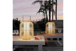 Solar Yard Outdoor Austin Solar Powered Floor Lamp Set of 2, 14-inch Wicker Woven LED Lamp, Water-Resistant Garden Light, Boho Style, Decor for Balcony, Porch, Yard, Pathway, Natural Color