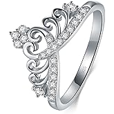 BoRuo Princess Crown Tiara Wedding CZ Band - Premium Crown Rings For Women - Cubic Zirconia Ring - Sterling Silver Rings - Rings For Women With Platinum Plating Over Sterling Silver - 2mm 925 Silver Ring With Eco Friendly Bag Size 4-12