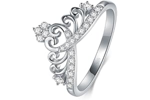 BoRuo Princess Crown Tiara Wedding CZ Band - Premium Crown Rings For Women - Cubic Zirconia Ring - Sterling Silver Rings - Rings For Women With Platinum Plating Over Sterling Silver - 2mm 925 Silver Ring With Eco Friendly Bag Size 4-12