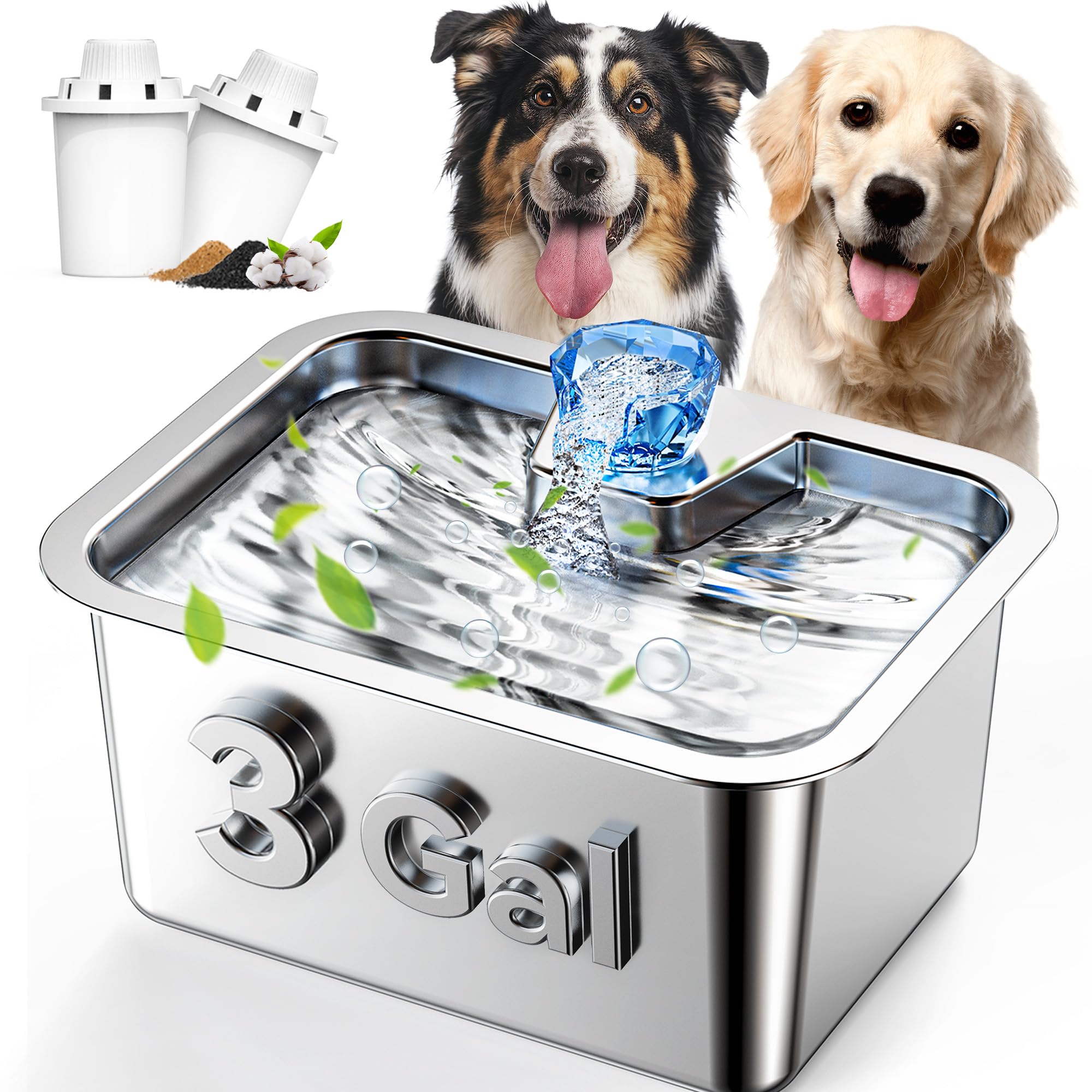 Photo 1 of PETDOTT Dog Water Fountain for Large Dogs, tainless Steel 3Gallon Extra Big Pet Fountains, Drinking Bowls for Multi Pets,Dog Water Bowl Filter Automatic Dog Bowl Dispenser, Easy to Clean, Quiet Pump