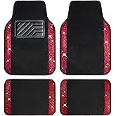 CAR PASS Bling Diamond Car Floor Mats, Shining Rhinestone Carpet Sparkly Glitter Crystal with Anti-Slip PVC Heel Pad Waterproof Universal Fit Automotive SUV,Sedan,Van,Cute Girl Women,4pcs Black Red