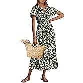 ANRABESS Women's Summer Short Sleeve Maxi Dress 2025 Casual V Neck High Waist A-Line Flowy Loose Tiered Boho Long Dresses
