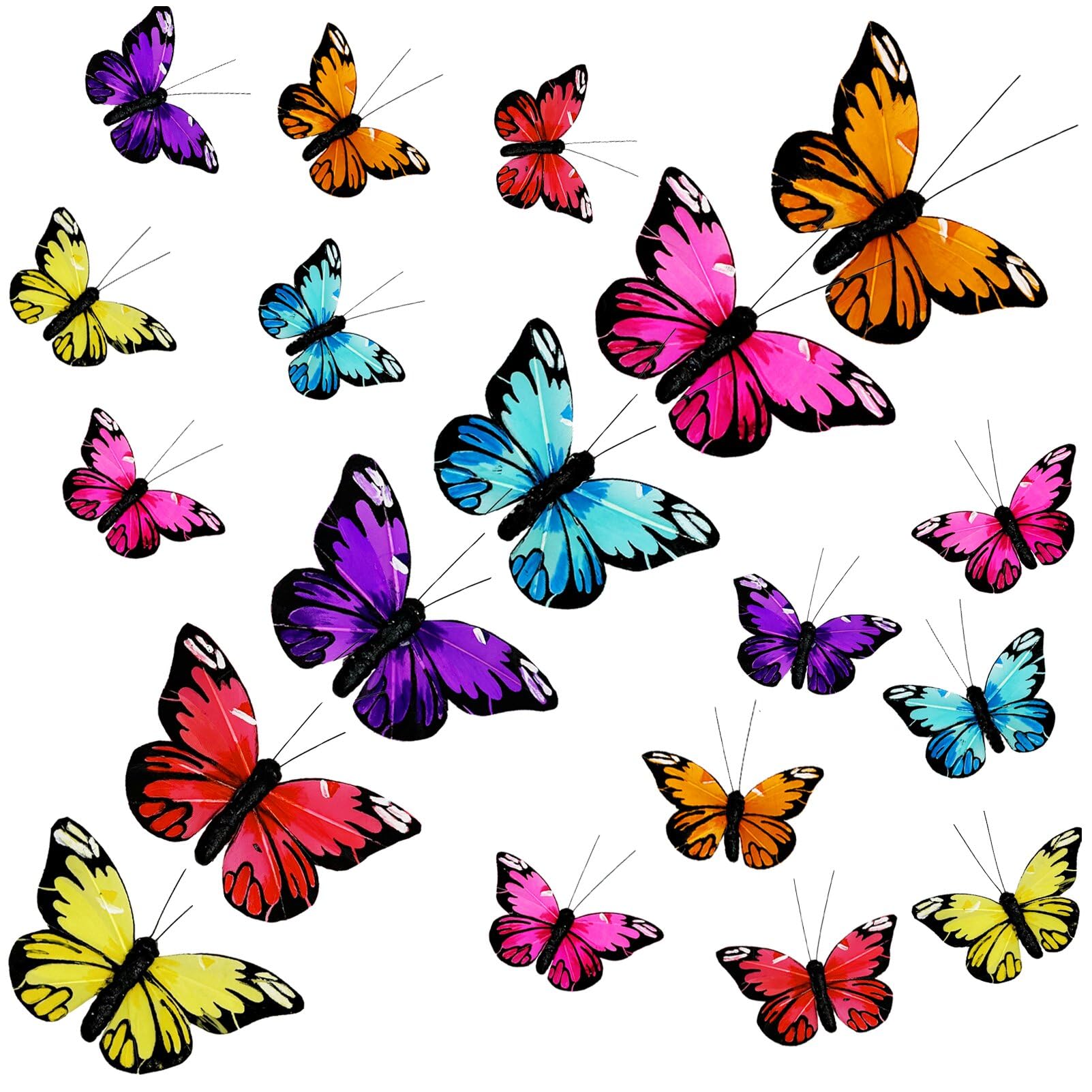 Photo 1 of Feather Butterfly Set of 6 Clip On Artificial Butterflies for Crafts Butterflys Flower Bouquet Decorations Clips for Tree Floral Arrangements Wedding Accessory (Multi Color)