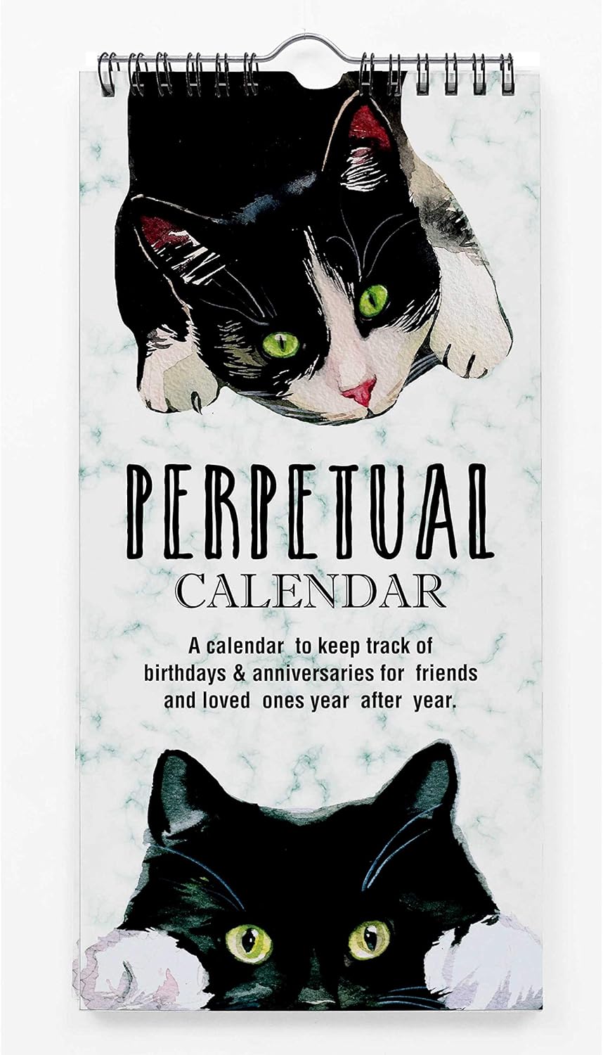 Inkdotpot Cat Rustic Perpetual Calendar Birthday Wall Hanging Anniversary Special Event Reminder Calendar Book Journal Stationary Wall Hanging Birthday Gift Card Planner Organizer