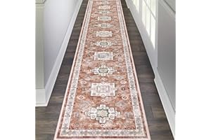 Pauwer Runner Rug 2x10 Non-Slip Washable Low-Pile Accent Rug, Vintage Distressed Throw Carpet, Hallway Kitchen Mat Non-Shedding, Living Room Entryway Foyer Bedroom Area Rug(Red, 2'x10' Ft)