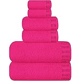 MALLONI HOME Ultra Soft 6 Pack Cotton Towel Set, Contains 2 Bath Towels 28x55 inch, 2 Hand Towels 16x24 inch & 2 Wash Coths 12x12 inch, Ideal Everyday use, Compact & Lightweight - Hot Pink