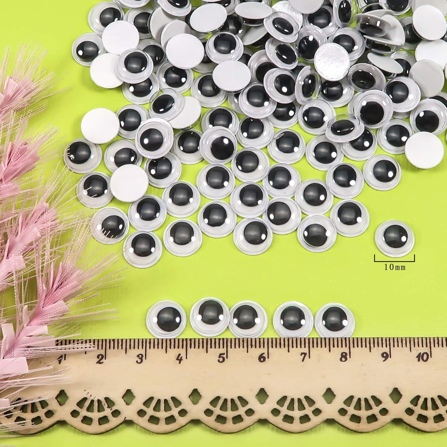 TOAOB 300pcs Round Black White Wiggle Googly Eyes with Self Adhesive 10mm for DIY Scrapbooking Crafts - Image 3