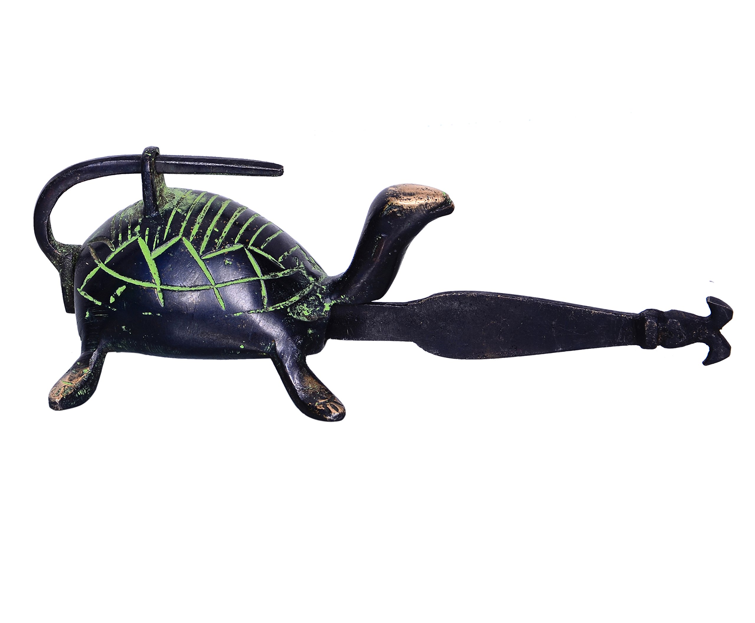 Purpledip Brass Antique Finish Lock (Padlock) & Push Key: Unique Tortoise Or Turtle Design (10370)