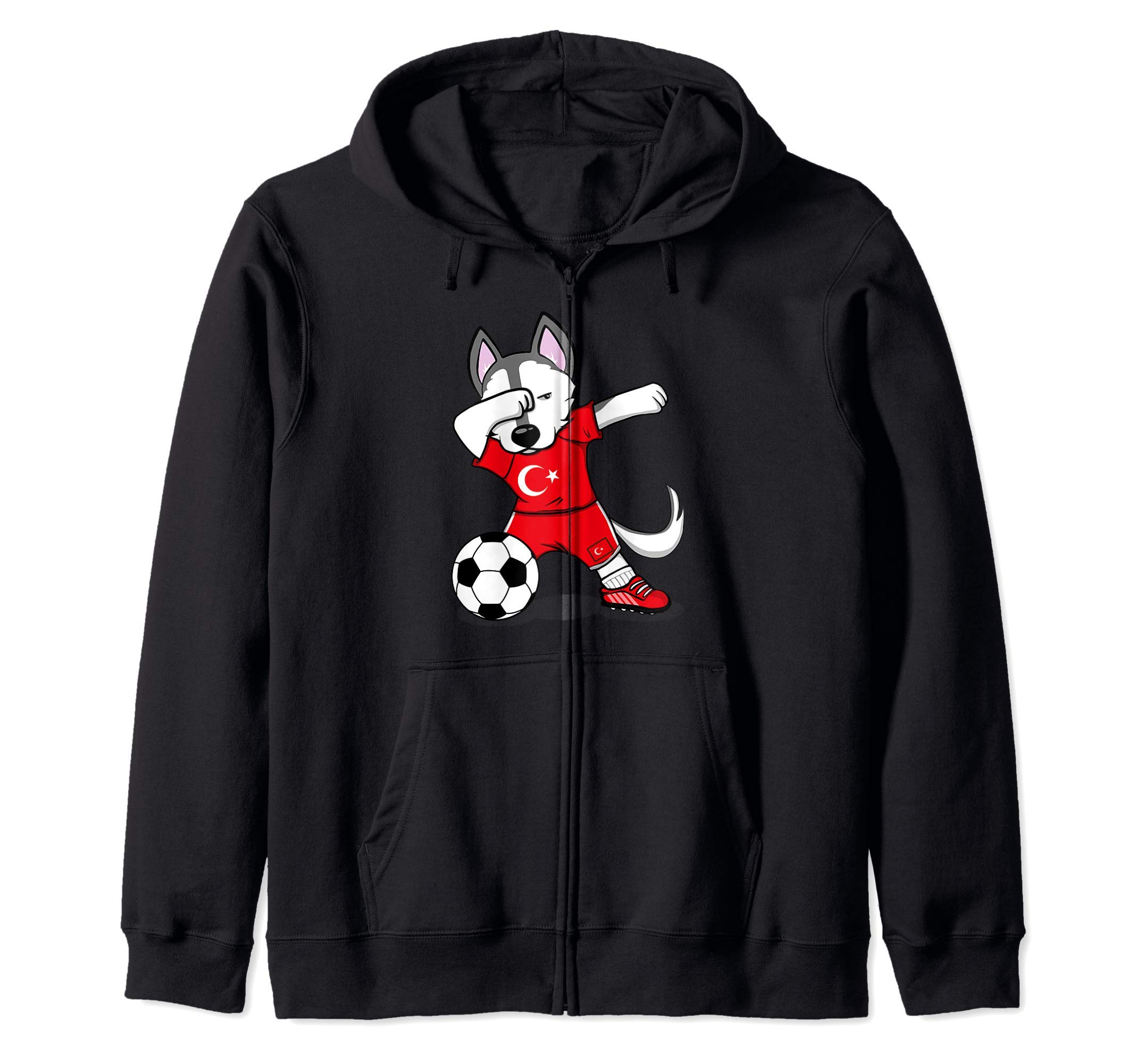 Dabbing Husky Dog Turkey Football - Turkish Flag Soccer Zip Hoodie