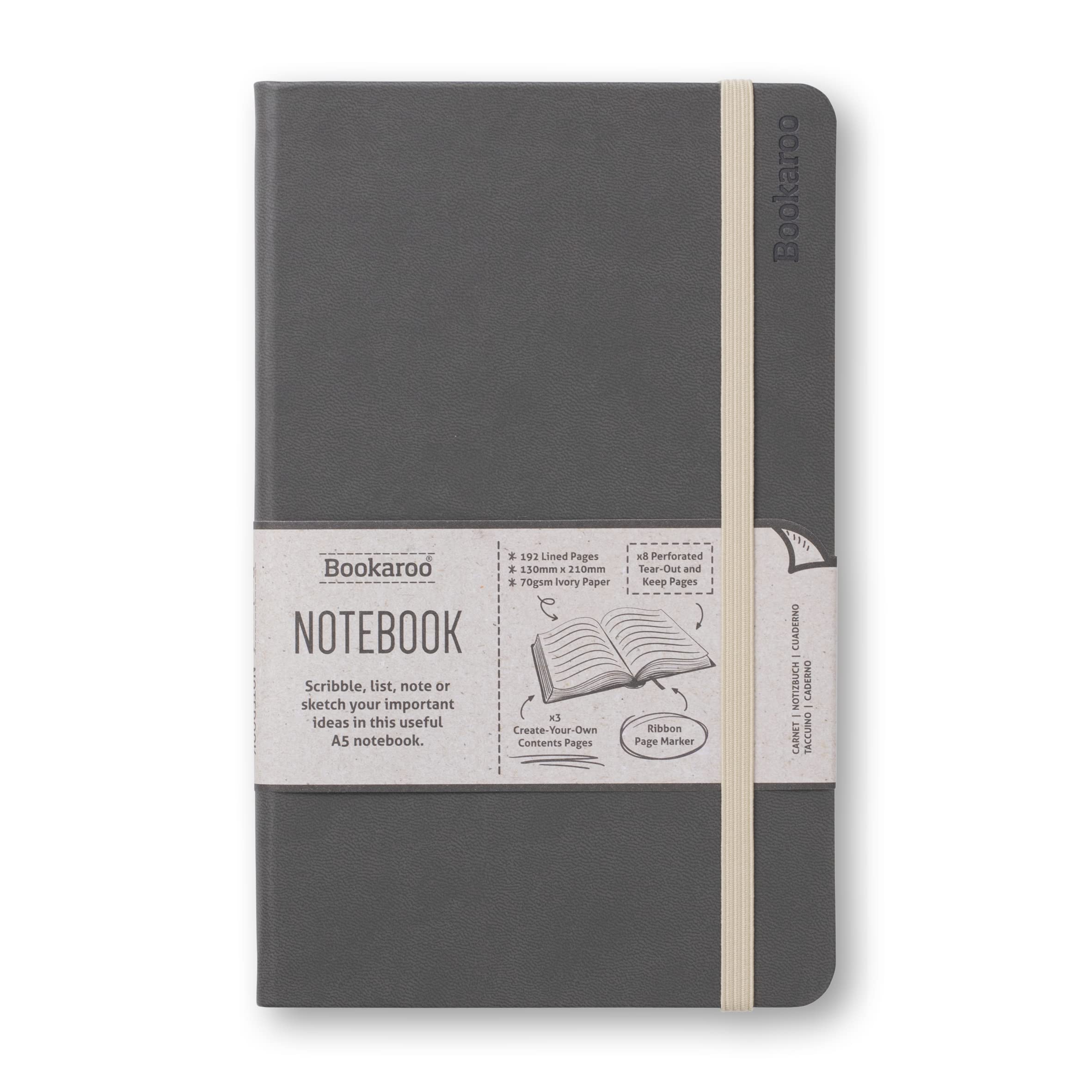 IF Bookaroo Notebook A5 Journal - Charcoal, 192 Pages, Faux leather