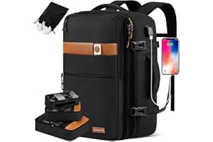 POWAITER Travel Backpack for Women Men, Large Expandable Carry on Backpack Flight Approved with 4 Packing Cubes & Luggage Tag, Fits 17 Inch Laptop -Black