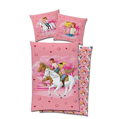 Bibi und Tina Kinder Wende-Bettwäsche Freunde 135 x 200 cm + 80 x 80 cm - 100% Baumwolle in Linon-Qualität Renforcé Bibi Bloc