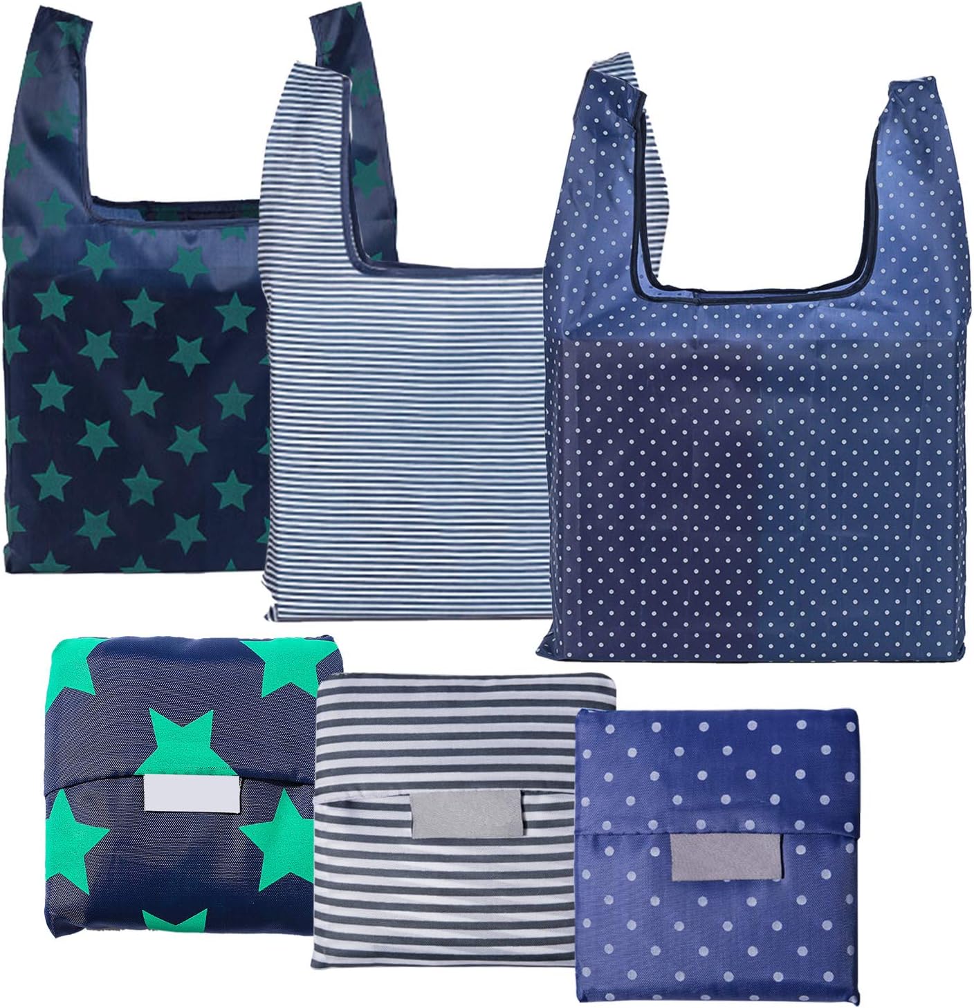 6 Pack Reusable Grocery Bags, Foldable Eco-Friendly Shopping Tote, Washable, Waterproof, Durable and Lightweight