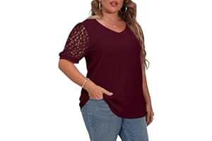 OLRIK Plus Size Clothes for Women Lace Blouse Waffle Knit Short Sleeve Womens t Shirts Casual Loose Tunic