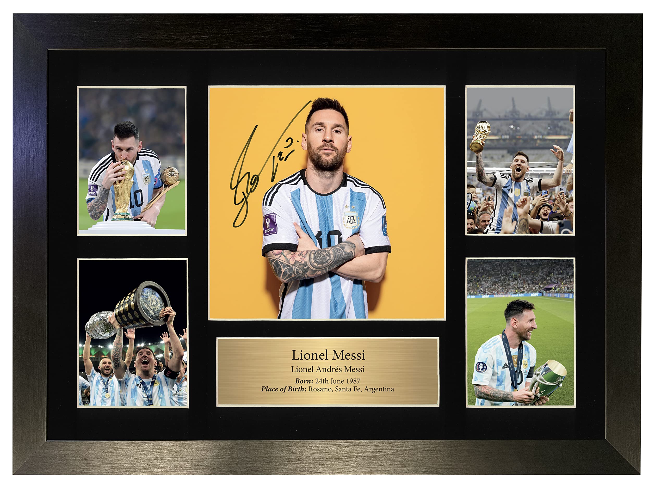 Lionel Messi Autograph World Cup Winners Argentina Memorabilia Display Signed A3 (Frame Size 460 x 340mm) Printed Photo (Ultimate Football Heroes Picture Poster Gifts No124