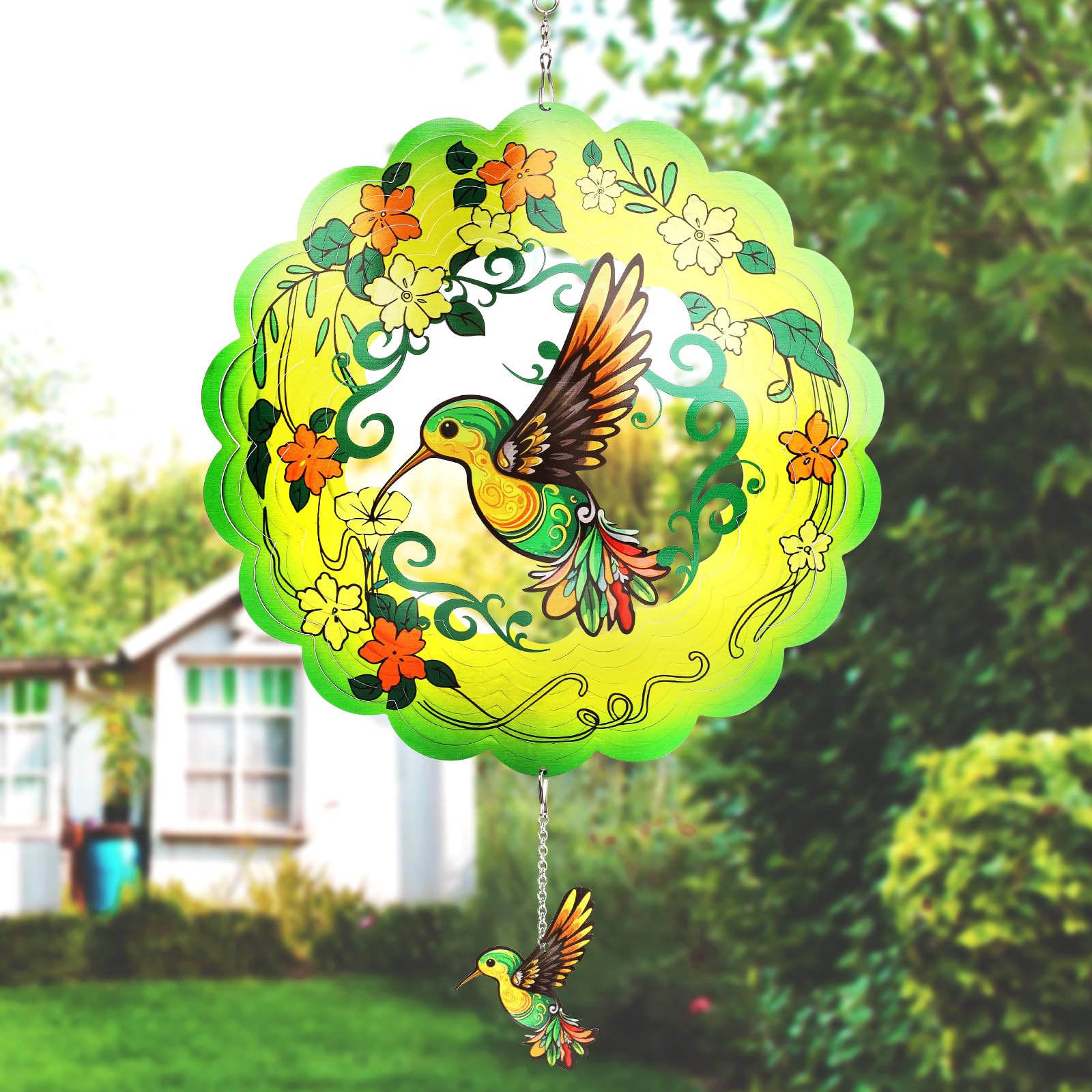 N&T NIETING Wind Spinner Outdoor Hummingbird Garden Decoration Worth Gifts for Women Mom Wife Grandma 3D Metal Wind Spinners Hanging Ornament for Home Garden Indoor Outdoor, 12 Inch