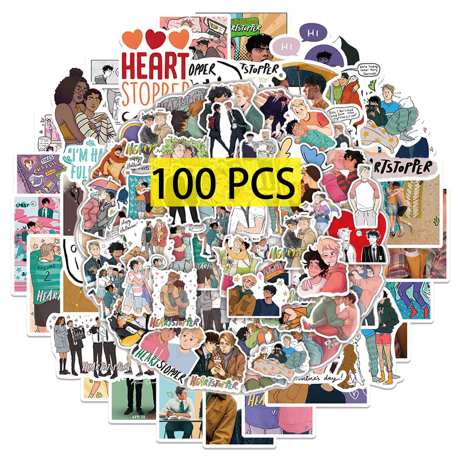 GTOTd Heartstopper Stickers (100Pcs) BL Comics LGBTQ House Merch Vinyl Water Bottle Luggage Guitar Skateboard Cute Aesthetic Manga Gifts for Teens