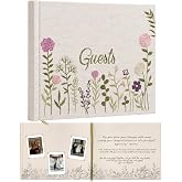 Linen Floral Embroidered Photo Wedding Guest Book - Pink Guestbook to Sign | 160 Thick Decorative Blank Pages for Photos &amp; Notes as Keepsake for Weddings, Bridal, Baby Showers, Parties, Funeral Lay Flat