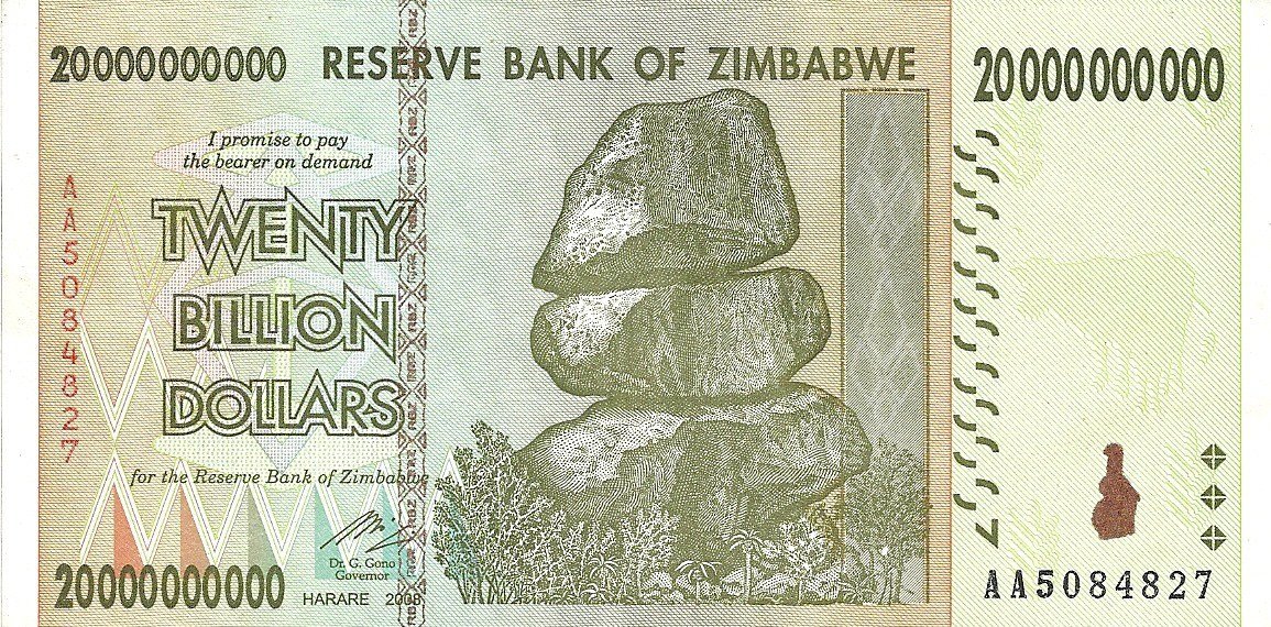 Beverly Oaks Zimbabwe 20 Billion Dollar Banknote 2008 P 86