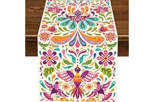 Nepnuser Mexican Otomi Table Runner Dia De Los Muertos Decoration Cinco De Mayo Fiesta Party Supply Home Kitchen Altar Ofrenda Decor (13" x 72")