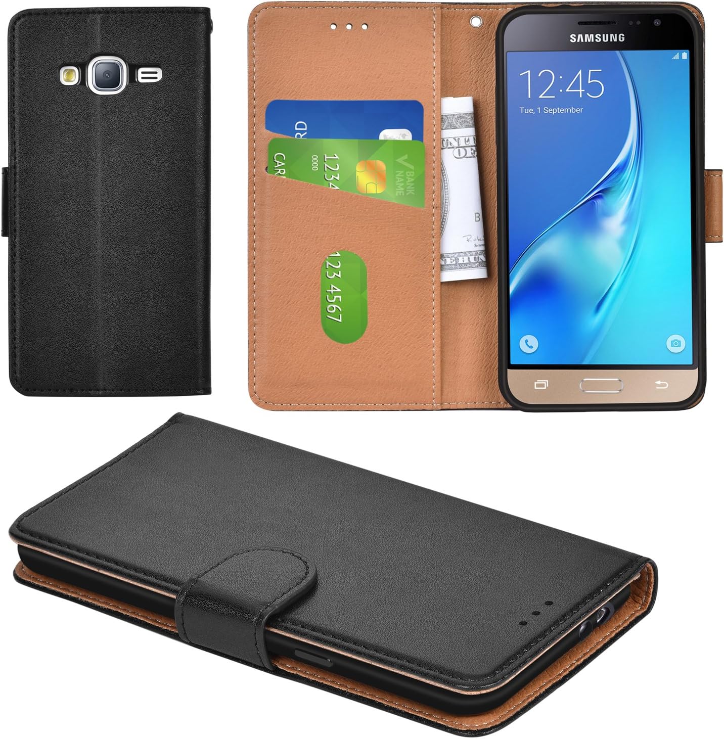 Galaxy J3 2016 Case, Galaxy J3 2015 Case, Aicoco Flip Cover Leather, Phone Wallet Case for Samsung Galaxy J3 2016 / J3 2015 - Black