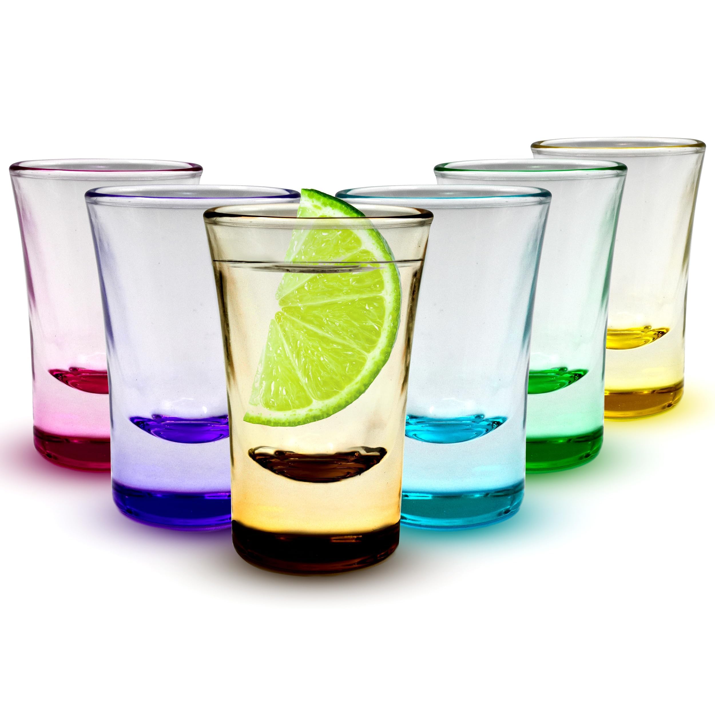 Volila Heavy Base Shot Glasses - 25ml (6 Pack) Coloured Set for Alcohol, Vodka, Expresso, Tequila & Desserts - Durable & Reusable for Home, Bars & Party