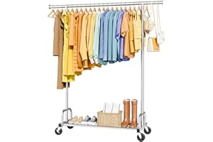 Sakugi Clothing Rack - Large-Capacity Clothes Rack with Lockable Wheels, Space-Saving Metal Coat Rack for Bedroom, Laundry Ro