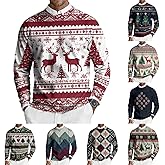 CXFEDHO 2025 Christmas Sweaters for Men Funny Graphic Holiday Outfit Ribbed Knit Crewneck Shirts Trendy Winter Pullover