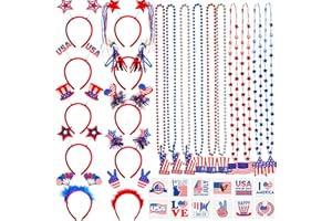 Garma 4th of July Accessories Party Supplies, 92Pcs Fourth of July Party Favors with Headbands Necklaces Tattoo Stickers for Independence Day Patriotic Celebrations Parades Classroom Rewards for Kids