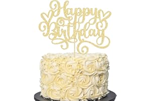Gyufise 1Pcs Happy Birthday Cake Topper Glitter Happy Birthday Cake Pick Bunting Decor for Anniversary Celebrating Happy Birthday Party Cake Decorations Supplies Gold