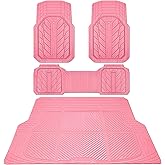 CAR PASS Floor Mats for Cars M-L Size, Heavy Duty Rubber Floor Mats with Trunk Cargo Liner, Universal Trim-to Fit Automotive Floor mats for Truck Van SUV Waterproof All Weather Car Mats All Pink