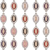 WenRity 36Pcs 6Colors Virgen de Guadalupe Charm Alloy Enamel Rhinestones Our Lady Link Charms Pendant for Diy Mexican Bracelet Jewelry Making