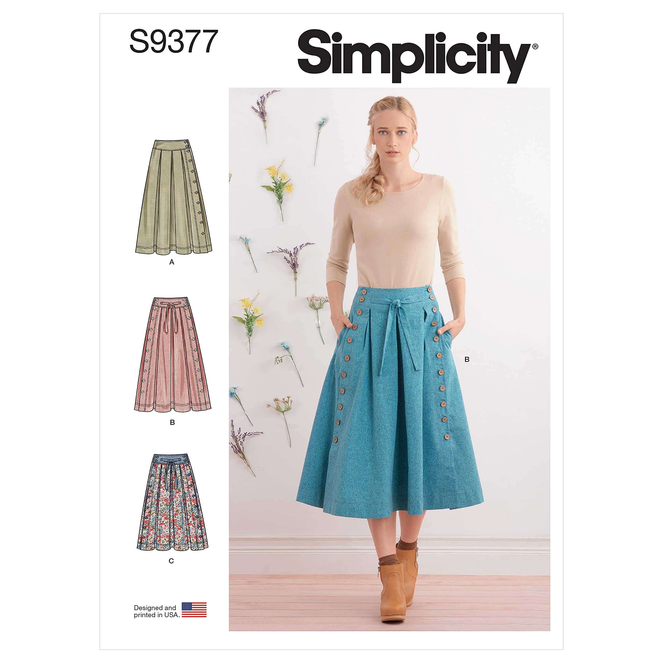SIMPLICITY SS9377H5 Misses Pants Flared Two Lengths, Featuring Closure Variations, has Soft Pleats from Hip Yoke, Side Seam Pockets. Personalize Your Skirt with The Perfect Buttons, 6-8-10-12-14 , White
