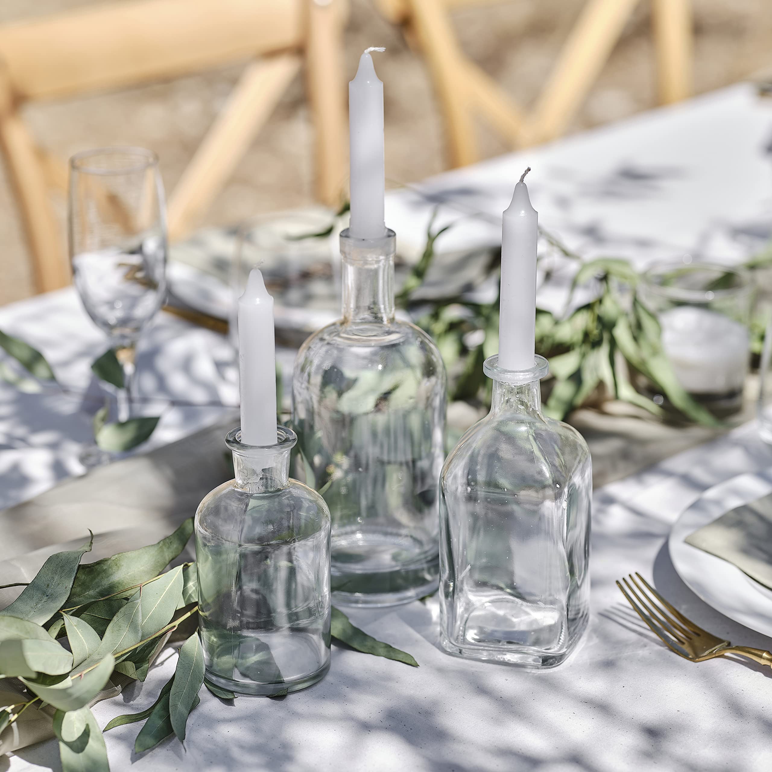 Ginger Ray Glass Bottle Candle Holders Decoration including candles for Weddings & Parties Pack of 3 — image 1