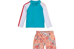 SwimZip Boys' Long Sleeve Rash Guard & Swim Shorts Set - UPF 50+ Sun Protection