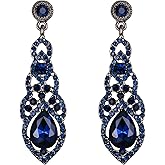 BriLove Women's Wedding Bridal Crystal Art Deco Teardrop Hollow Chandelier Dangle Earrings