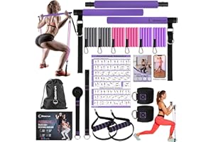 GOOCRUN Portable Pilates Bar and Resistance Band Set with Handles. Multipurpose Home Gym with Door Anchor and Extension Belt, Supports Full-Body Workouts - with Fitness Poster and Video