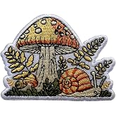 LEMEPINZ Mushroom and Snail Patches, Size 3" Iron Patch or Sew On Patches for Backpacks Jean Hat Clothes, Forest Mushroom Applique Patches, Embroidered DIY Iron On Patches, Vintage Gift for Boys Girls