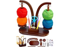 FIVEIZERO Double Magnetic Yarn Holder for Crocheting and Knitting, 360° Rotating Wooden Yarn Spinner with Phone Stand & Magnetic Storage Box, Ideal Gift for Knitting Lovers (Walnut Brown)