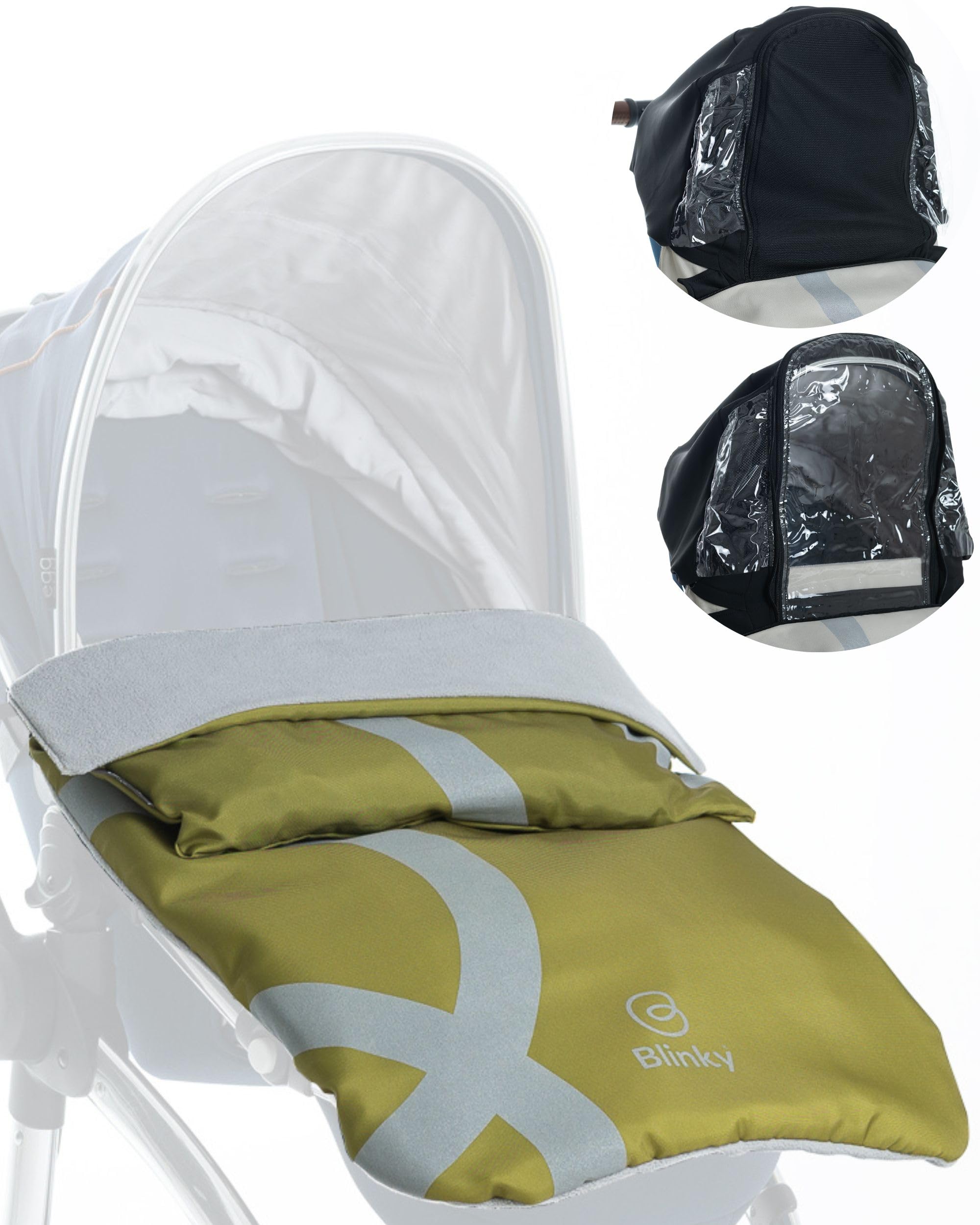 BlinkyWarm - Your All-Weather Buggy Buddy | 5-in-1 All-Season Rain Cover, Sunshade, Sleepshade & Breathable Fleece Lined Cosy Toes for Buggy | Footmuff for Stroller & Pushchair | Olive