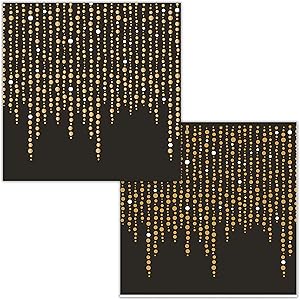 Black and Glittering Gold Foil Dots Beverage Napkins by Elise, 48 ct