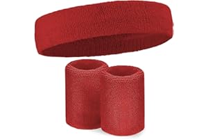 TOUGH HEADWEAR Sweatbands Set - Head & Wrist Sweat Bands - Terry Cloth Sweatbands for Tennis, Working Out, Sports, Basketball, Gym, Exercise - Headband & Wristbands for Men & Women - Stretchy & Soft Cotton