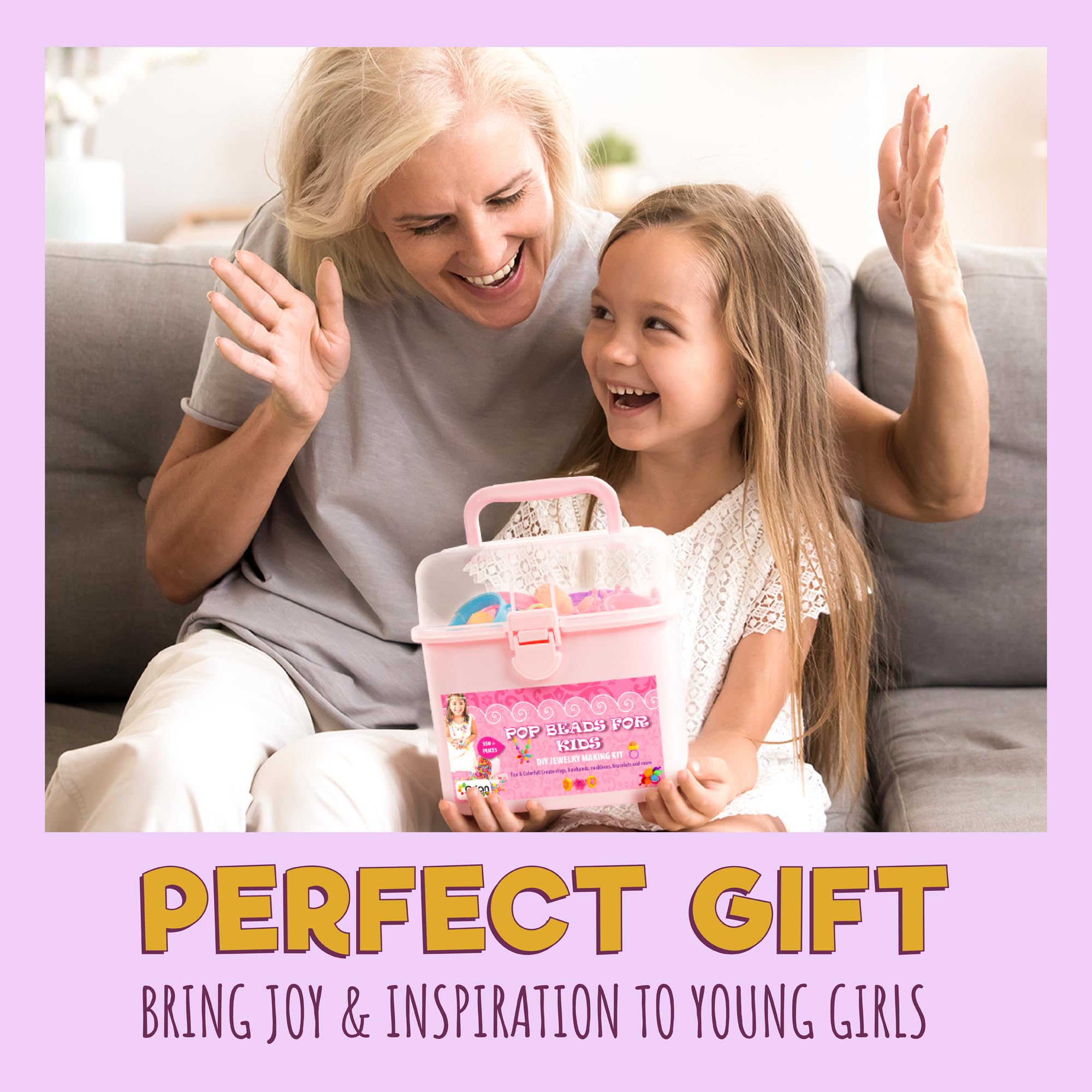 Orian Pop Beads Jewelry Making Kit for Girls, 550+ Piece Set for Girls Ages 3 and Up,Colorful Snap Beads,Bracelet,Necklaces and Rings Unicorn Gift Bag