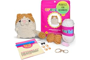 CREATKITS Crochet Kit for Beginners – Kitten | DIY Crochet Animal Kit with Step-by-Step Video – Craft Set for Adults & Kids – Includes Yarn, Hook, Tools & Instructions