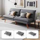 LINSY HOME Futon Sofa Bed - Convertible Corduroy Futon Couch Bed with Adjustable Backrest, Modern Small Loveseat Sleeper Sofa for Small Spaces, Living Room, Apartment or Office (Grey)