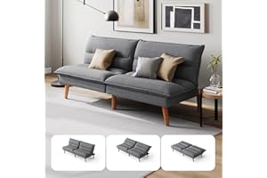LINSY HOME Futon Sofa Bed - Convertible Corduroy Futon Couch Bed with Adjustable Backrest, Modern Small Loveseat Sleeper Sofa for Small Spaces, Living Room, Apartment or Office (Grey)
